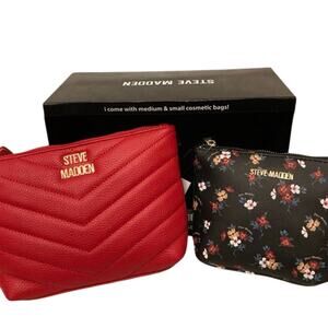 Brand New 2 Pc STEVE MADDEN BOX SET Small and Medium Cosmetic Travel Multi Bags